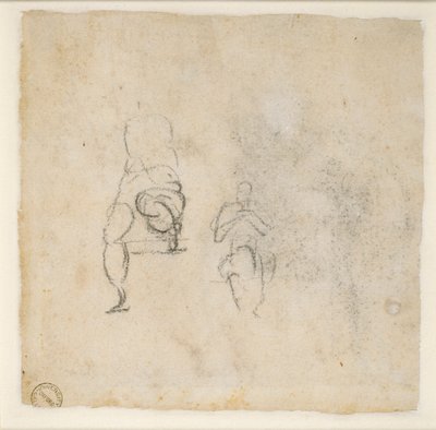座っている人物のごくわずかなスケッチ 2 点、c1490-1560 作： Michelangelo Buonarroti