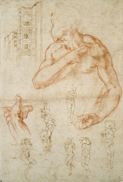 システィーナの天井と教皇ユリウス 2 世の墓に関するさまざまな研究、c1490-1560 作： Michelangelo Buonarroti