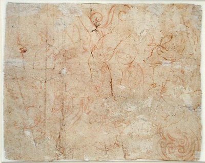 様々な習作、1525年頃（紙に赤チョーク 作： Michelangelo Buonarroti