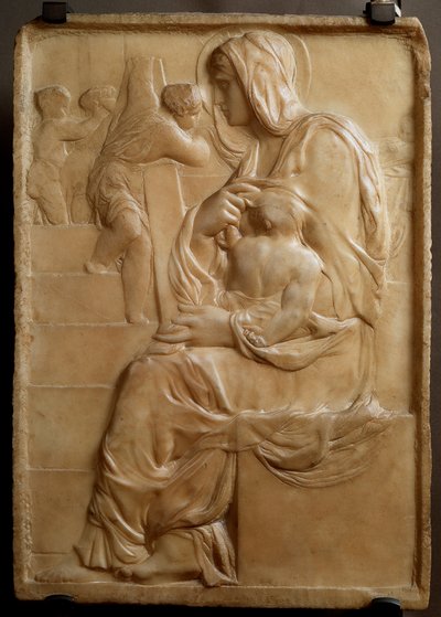 階段上の聖母（Madonna della Scala） 低層大理石のレリーフ ミケランジェロ・ブオナローティ（Michelangelo Buonarroti） dit Michel Ange（ミケランジェロまたはミケランジェロ 作： Michelangelo Buonarroti