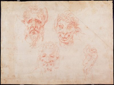W.33サテュロスの顔のスケッチ（紙に赤いチョーク） 作： Michelangelo Buonarroti