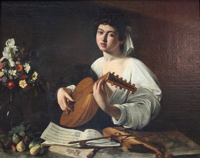 「リュート奏者」、c1595。 作： Michelangelo Caravaggio