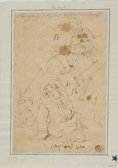 ロバを連れた二人の農民 作： Michelangelo Cerquozzi