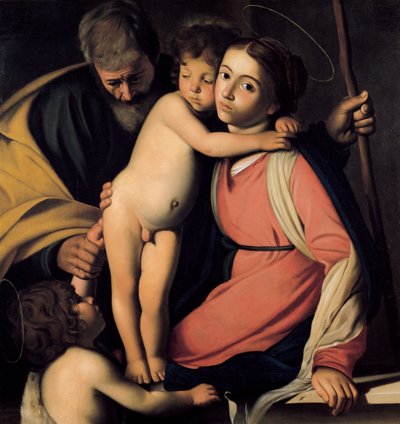洗礼者ヨハネを男の子とする聖家族、17世紀初頭。 作： Michelangelo Merisi Caravaggio