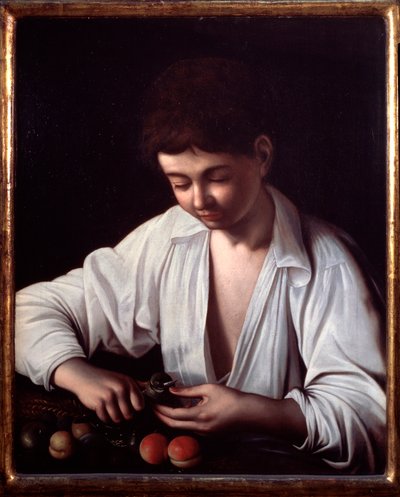 果実の皮を剥く少年 作： Michelangelo Merisi da Caravaggio