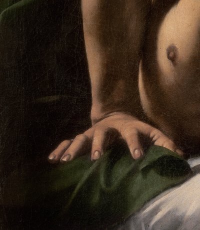 ジュディスとホロフェルネスからの将軍の手の詳細、1599 作： Michelangelo Merisi da Caravaggio