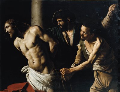 キリストの鞭打ち」または「柱における鞭打ち」（油彩・キャンバス 作： Michelangelo Merisi da Caravaggio