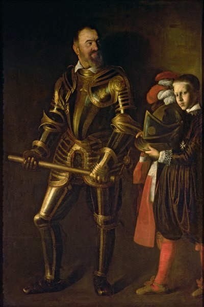 1601年から22年（1547- 1622年）のマルタ騎士団のグランドマスター、アロフ・ド・ウィニャクールの肖像画、彼のページ、c.1608（キャンバスに油彩） 作： Michelangelo Merisi da Caravaggio
