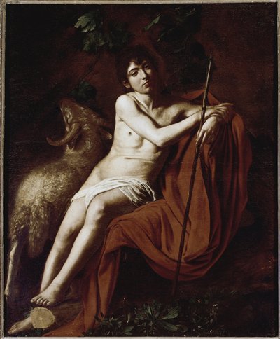 洗礼者聖ヨハネ（St John Baptist） 絵画 ミケランジェロ・メリージ（Michelangelo Merisi dit The Caravaggio）（1571-1610） 1609-1610 薄さ1,59x1,24 m ローマ ガレリア・ボルゲーゼ（Galleria Borghese) 作： Michelangelo Merisi da Caravaggio