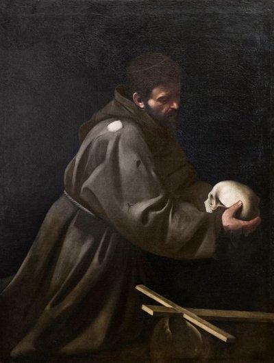 瞑想中の聖フランチェスコ 作： Michelangelo Merisi da Caravaggio