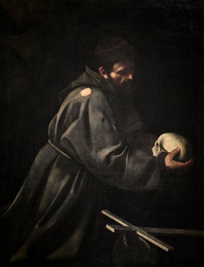 瞑想中の聖フランシスコ、c。 1606年（キャンバスに油彩） 作： Michelangelo Merisi da Caravaggio