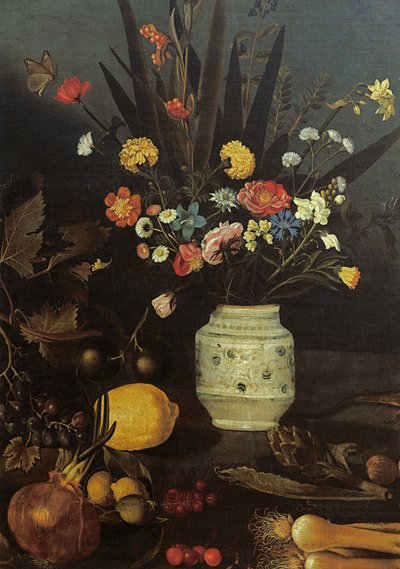 花と植物のある静物画（油彩・キャンバス）（624933のディテール 作： Michelangelo Merisi da Caravaggio