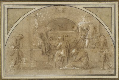 埋葬（水墨画とウォッシュ、紙にガッシュ付き） 作： Michelangelo Merisi da Caravaggio