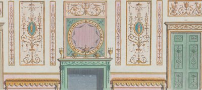 ドアと暖炉のあるインテリア装飾壁、No. 344-350...、1785 年 3 月 20 日。 作： Michelangelo Pergolesi