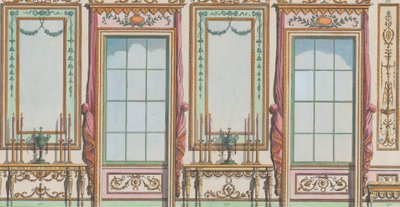 窓とピアガラスを備えたインテリア装飾壁、no。 267-273...、1784 年 2 月 27 日。 作： Michelangelo Pergolesi