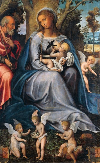 Rest in Egypt, central panel of the Triptych of Consolation, attributed to Michele Cavaro (1517-1584), tempera and oil on wood.   1448988   ja       japanese Successfully Translated  Original: Lee Mill Bridge Translat: Lee Mill Bridge 1435622 ja japanese S 作： Michele (attr.) Cavaro