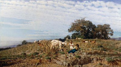 羊飼いと山羊のいる田園風景、ミケーレ・カンマラーノ（1835-1920）作 作： Michele Cammarano