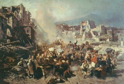 トッレ・デル・グレコの地震」ミケーレ・カンマラーノ（1835-1920）作、油彩・キャンバス 作： Michele Cammarano