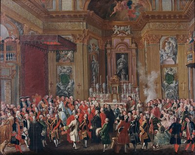 「フェルディナンド4世、ナポリ王として宣誓」。 作： ミケーレ・フォスキーニ