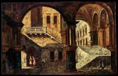 階段のある中庭、1730年代 作： Michele Marieschi