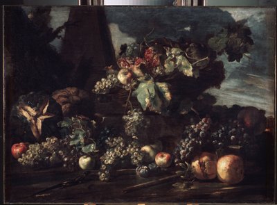 「ブドウのある静物」 ミケランジェロ・パーチェ・ダ・カンピドリオ作 (1610-1670) 1650-1660 Dim. 98x134 cm エルミタージュ美術館、サンクトペテルブルク 作： Michele Pace del Campidoglio