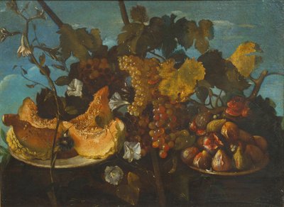 ブドウ、イチジクと骨髄の静物画 作： Michele Pace del Campidoglio