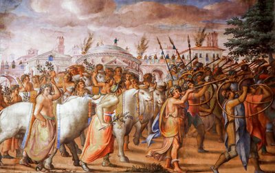 マケドニア王ペルセウスに対する執政官ルシウス・アエミリウス・パウルスの勝利（詳細）、1570年頃（フレスコ画） 作： Michele and Rocchetti Jacopo Alberti