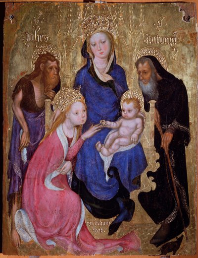 聖カタリナと洗礼者聖ヨハネおよびエジプトのアントニウスとの神秘的な結婚 - 絵画、1420 年頃 作： Michelino Molinari da (attr. to) Besozzo
