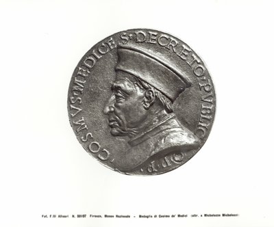 コジモ・デ・メディチ（1389-1463）を描いたメダル（ブロンズ）（白黒写真 作： Michelozzo di Bartolommeo (attr.to)