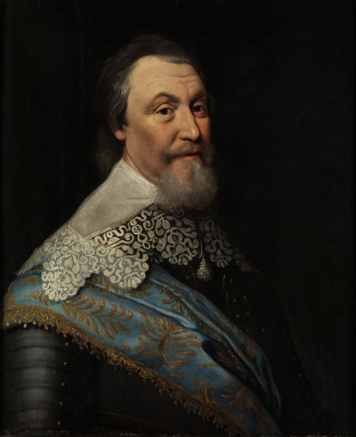 アクセル・オクセンスティエルナ（Oxenstjerna）伯爵（1583-1654）の肖像」（Mierevelt, Michiel Jansz. van, Workshop of .木に油彩。寸法：70x60cmストックホルム国立博物館 作： Michiel Jansz. van Miereveld