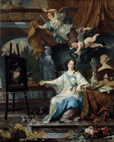 彼女のスタジオの芸術家の寓意的な肖像、c.1675-1685 作： Michiel van Musscher