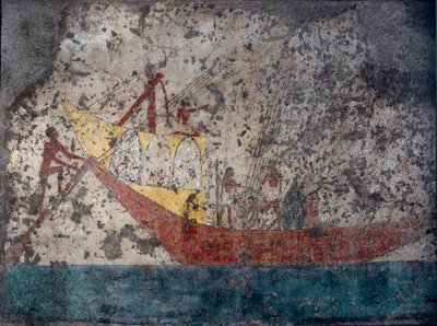 エジプトのアンティキテ"エジプトの軍艦" 墓からのフレスコ画。紀元前2000年トリノ、エジツィオ美術館 作： Middle Kingdom Egyptian