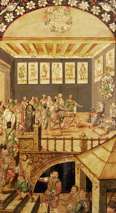 メキシコの征服：1520年、1698年にヘルナンドコルテス（1485-1547）がモンテスマ（1466-1520）を訪問 作： Miguel and Juan Gonzalez