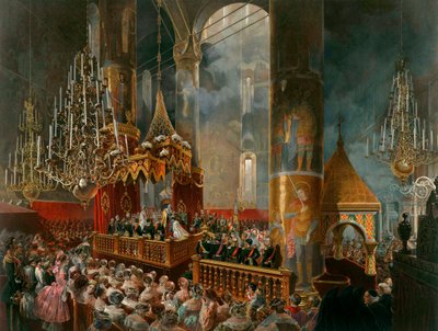 1856年、ロシアのモスクワのツァリナマリアアレクサンドロフナの戴冠。 作： Mihaly von Zichy
