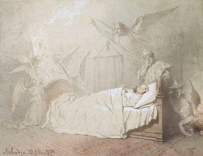 死の床で天使に囲まれたアレクサンドル 3 世、1895 年。 作： Mihály Zichy