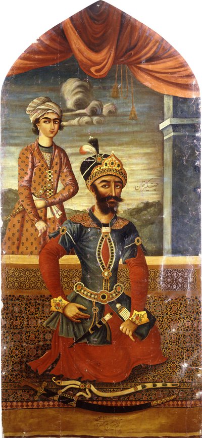 出席中の若者がいるジンギスカンの肖像、1803年頃 作： Mihr Ali