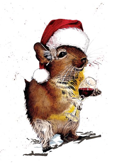 2020年白地にクリスマスデグー 作： Mike Davis