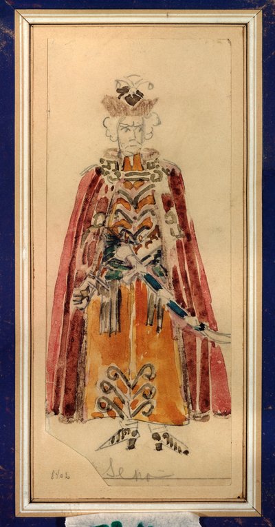 ピョートル チャイコフスキー (1840-1893) によるオペラ「マゼパ」の準備衣装 (P チャイコフスキーによるオペラ マゼパの衣装デザイン) - ミハイル アレクサンドロヴィッチ ヴルベル (ヴルベル) (1856-1910) の作品、紙に鉛筆とグワッシュ ,ロシアの風景芸術 - セント 作： Mikhail Aleksandrovich Vrubel