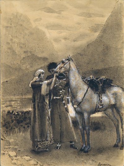 イスマイルとザラの別れ。ミハイル・レルモントフ作「Ismail Bey」の詩の挿絵、1890〜1891年 作： Mikhail Aleksandrovich Vrubel