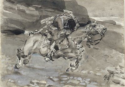 騎手。ミハイル・レールモントフ作の詩「The Demon」のイラスト、1890〜1891年 作： Mikhail Aleksandrovich Vrubel
