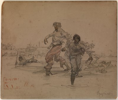 詩のイラストアレキサンダープーシキン作の強盗兄弟、1881年 作： Mikhail Aleksandrovich Vrubel