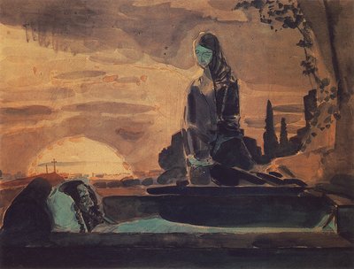 哀悼I、1887年（紙に鉛筆、トイレ、ホワイトウォッシュ） 作： Mikhail Aleksandrovich Vrubel