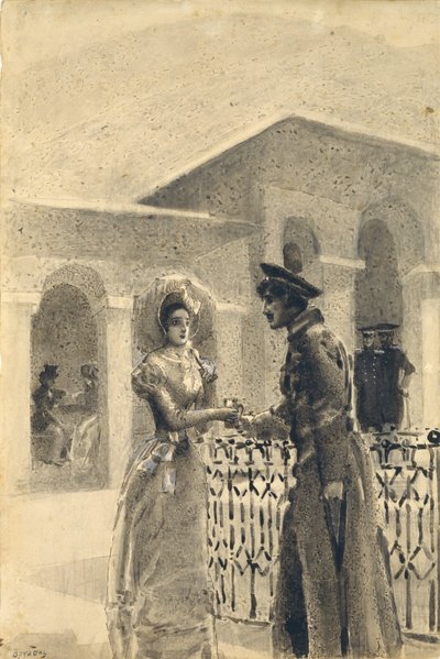 メアリー王女とグルシュニツキー。ミハイルレールモントフ作の小説「A Hero of Our Time」のイラスト、1891年 作： Mikhail Aleksandrovich Vrubel