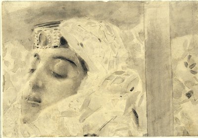 棺の中のタマラ。ミハイル・レールモントフ作の詩「The Demon」のイラスト、1890〜1891年 作： Mikhail Aleksandrovich Vrubel