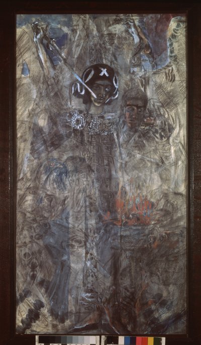 預言者エゼキエルの幻想、1905年（段ボールに木炭、トイレ、ガッシュ） 作： Mikhail Aleksandrovich Vrubel