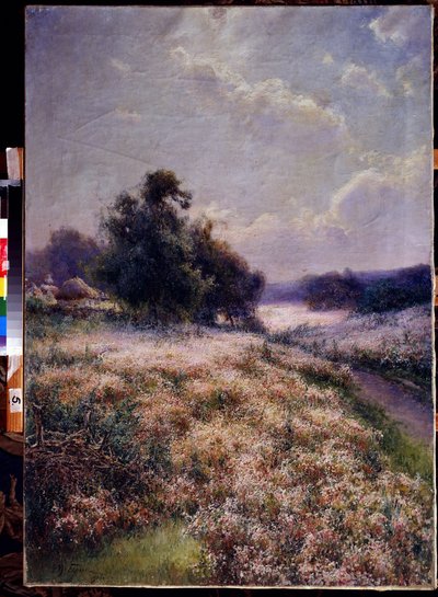 開花草原 (ブルーミング メドウ)。 ミハイル・アンドレエヴィッチ・ベルコス (1861-1919) の絵画。 キャンバスに油彩 作： Mikhail Andreyevich Berkos