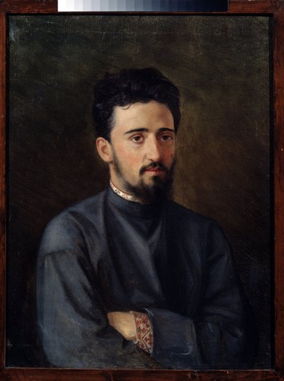 作家Vsevolod Mikhailovich Garchine（1855-1888）の肖像（作者V.M. Garshinの肖像）。 Mikhail Georgievich Malyshev (1852-1914) の絵画、キャンバスに油彩 作： Mikhail Georgievich Malyshev