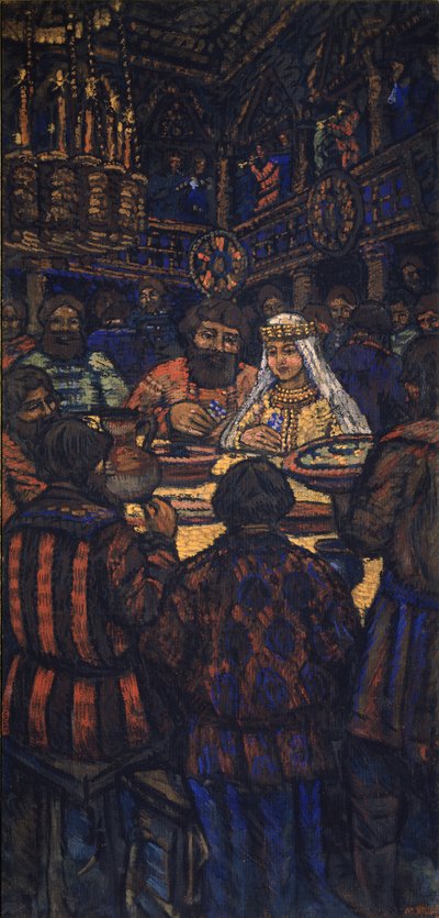 大公ウラジミール1世の結婚式S. Svyatoslavich Triptych、中央パネル、1920年代 作： Mikhail Nikolayevich Yakovlev