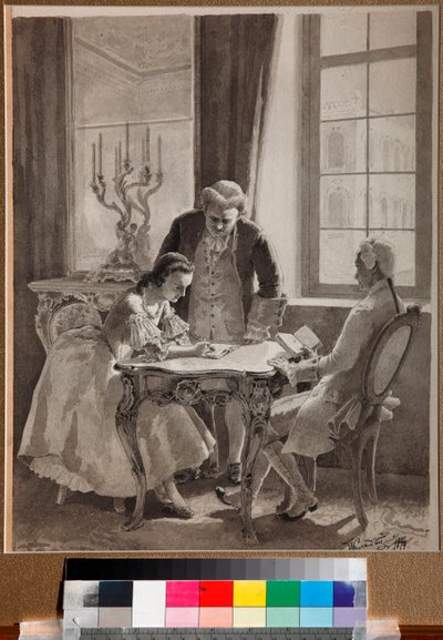 "エカテリーナ2世（1729-1796）のロシア語レッスン" ミハイル・クロット（1835-1914）によるペンとインクのドローイング 作： Mikhail Petrovich Klodt