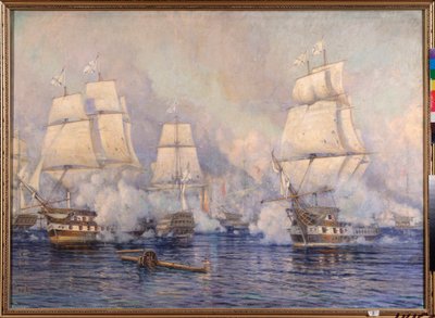 1827 年 10 月 20 日、オスマン艦隊と仏英露艦隊の間のナヴァリノ海戦 (1828 ～ 1829 年の露土戦争と、1821 ～ 1830 年のギリシャ独立戦争またはギリシャ革命のエピソード) - (ナー海戦 作： Mikhail Stepanovich Tkatchenko